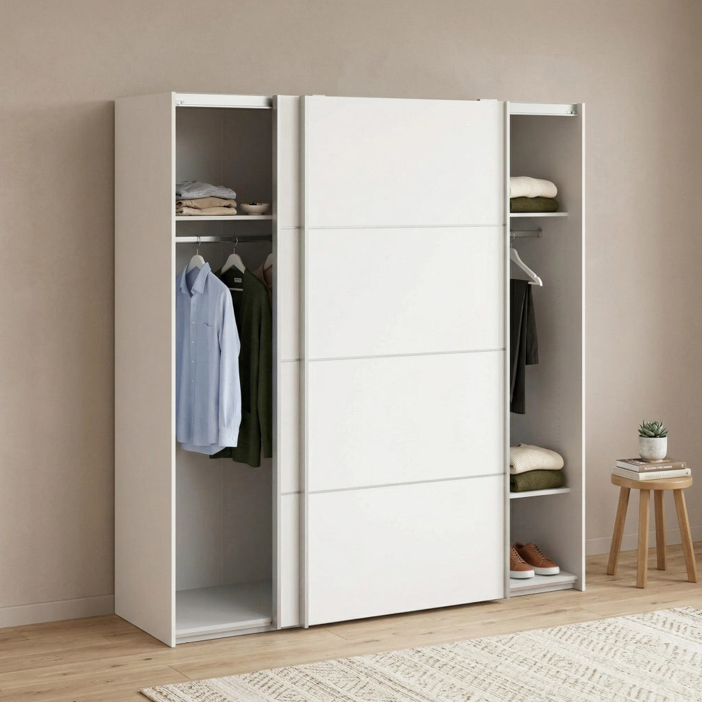 Guardaroba 2 ante Accadia, Mobile camera da letto, Cabina armadio portabiti, Armadio appendiabiti, 182x64 h202 cm, Bianco