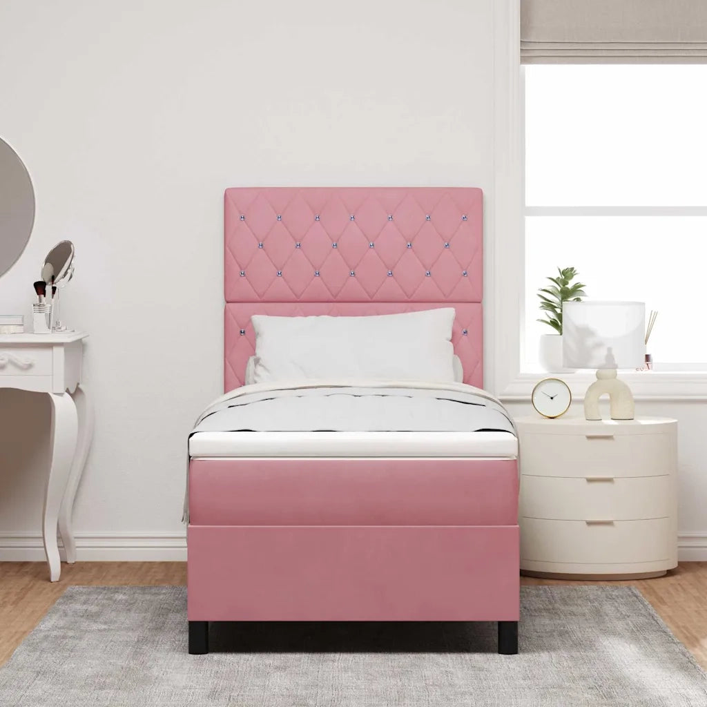 Letto a Sorgente LED con materasso Rosa 90 x 200 cm Tessuto