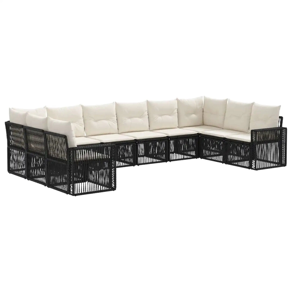 Set Divano da Giardino 10 pz Nero e Bianco Crema polyrattan 3435232