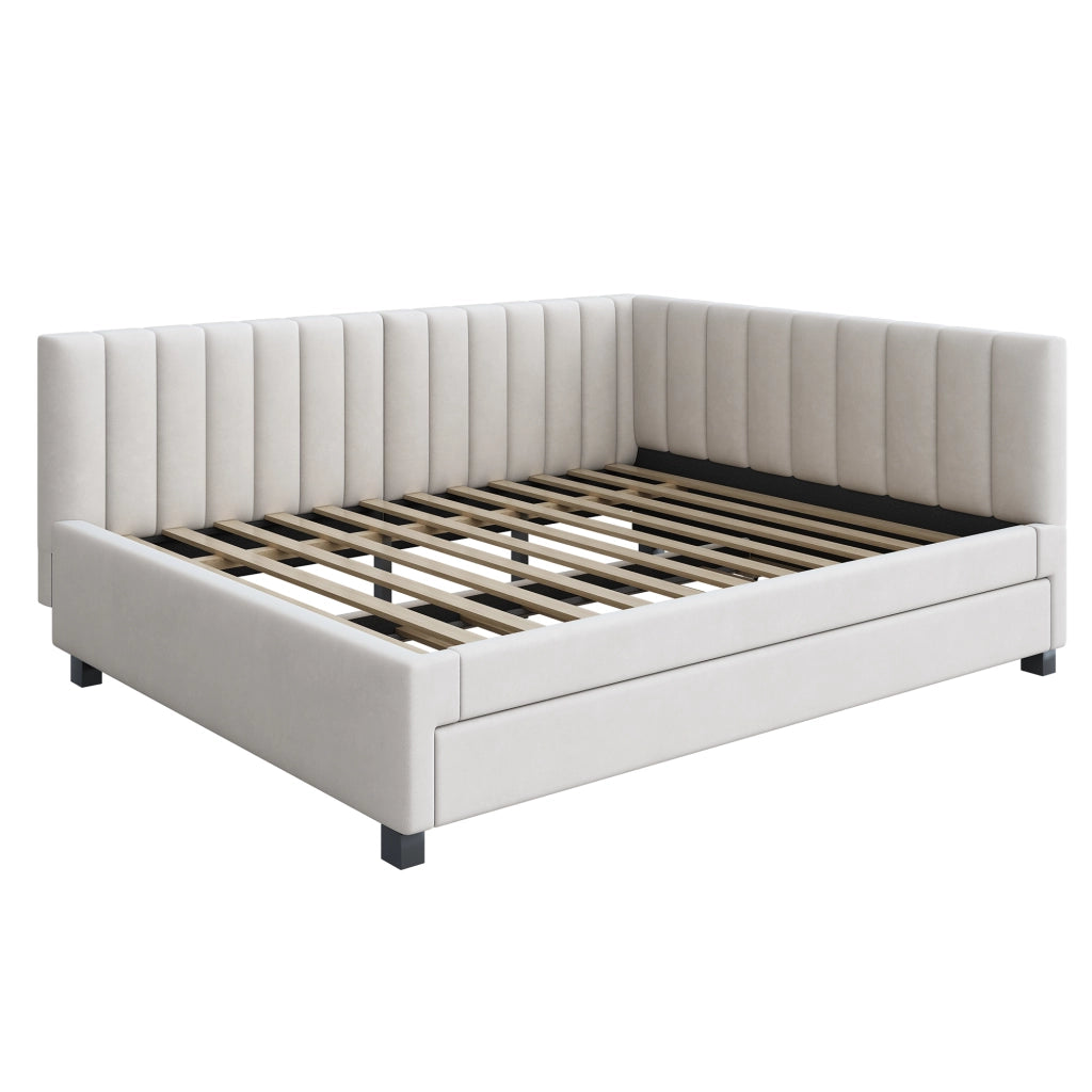 Letto estraibile matrimoniale 140×200 cm e 90×190 cm con rete; senza materasso; velluto; beige