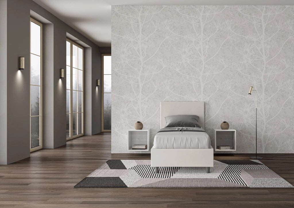 BS COM Letto singolo contenitore imbottito 80x190 similpelle bianco