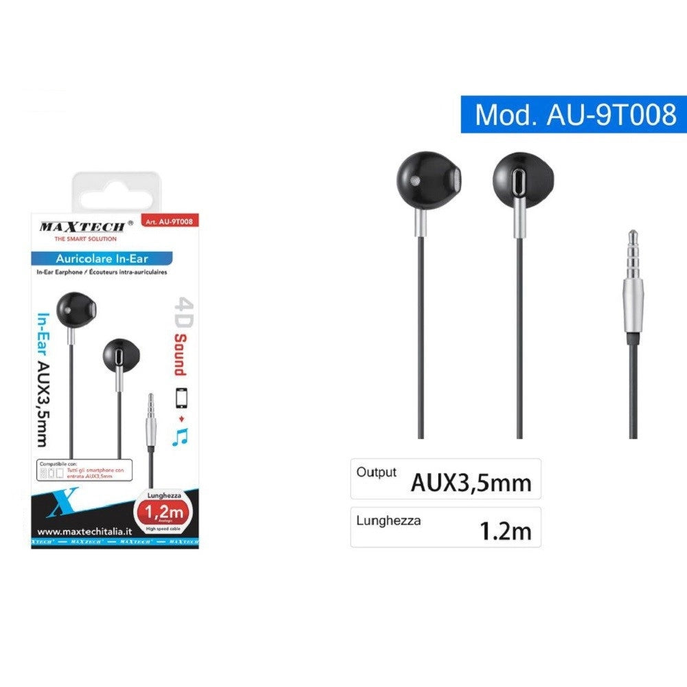 Trade Shop - Auricolari In-ear Cuffie Filo 1,2mt Connettore Aux 3,5mm Per Smartphone Au-9t008 -