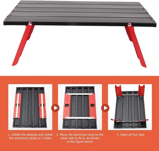 Tavolo da Campeggio Mini Opportuno per Esterno 

Specifica: 
- Materiale: Alluminio
- Dimensioni: 
  - Larghezza: 60 cm
  - Lunghezza: 120 cm
  - Altezza: 70 cm
- Peso: 4 kg
- Capacità di carico: 10 kg