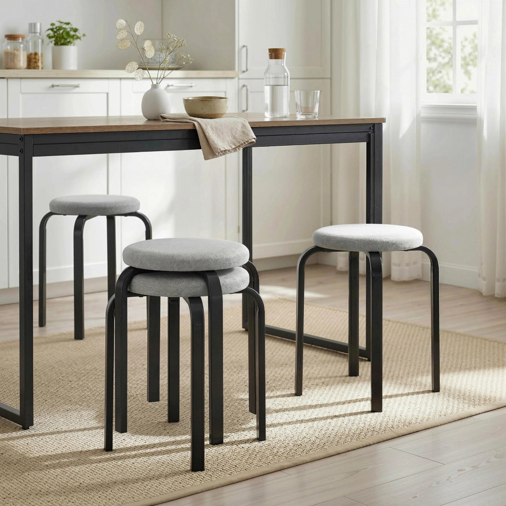 Sgabelli Impilabili con Cuscino ¨C Minimal ¨C Grigio, Set di 4