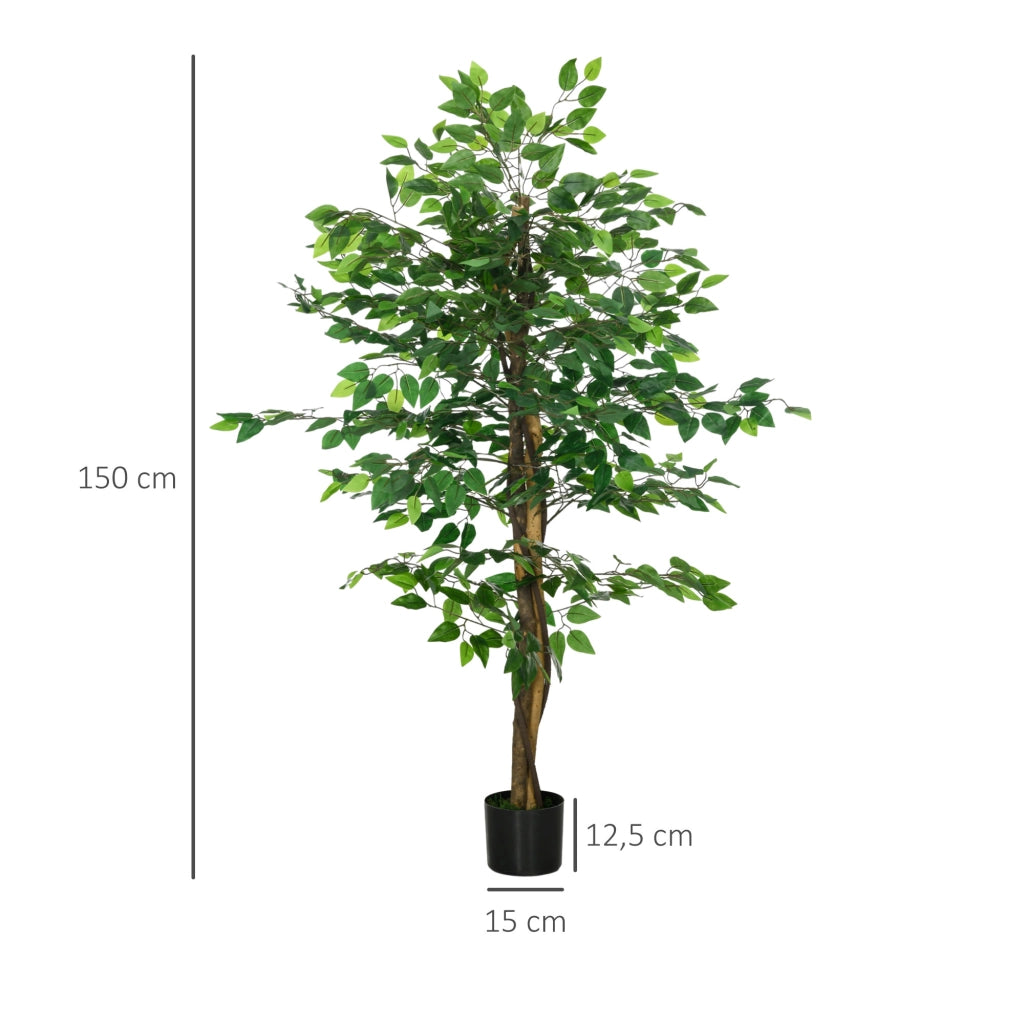 Pianta Artificiale Ficus con Tronco Naturale ¨C zephmum ¨C Verde 150 cm