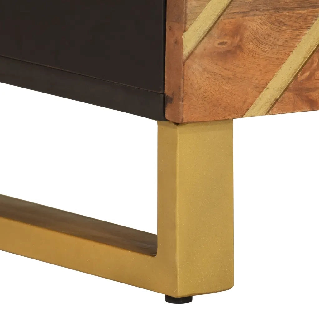 Comodino Marrone e Nero in Legno Massello di Mango 356779