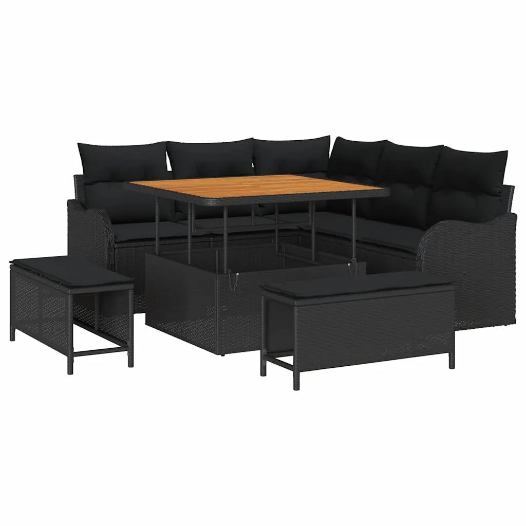 Set Divano da Giardino con cuscino con archiviazione 8 pcs Nero