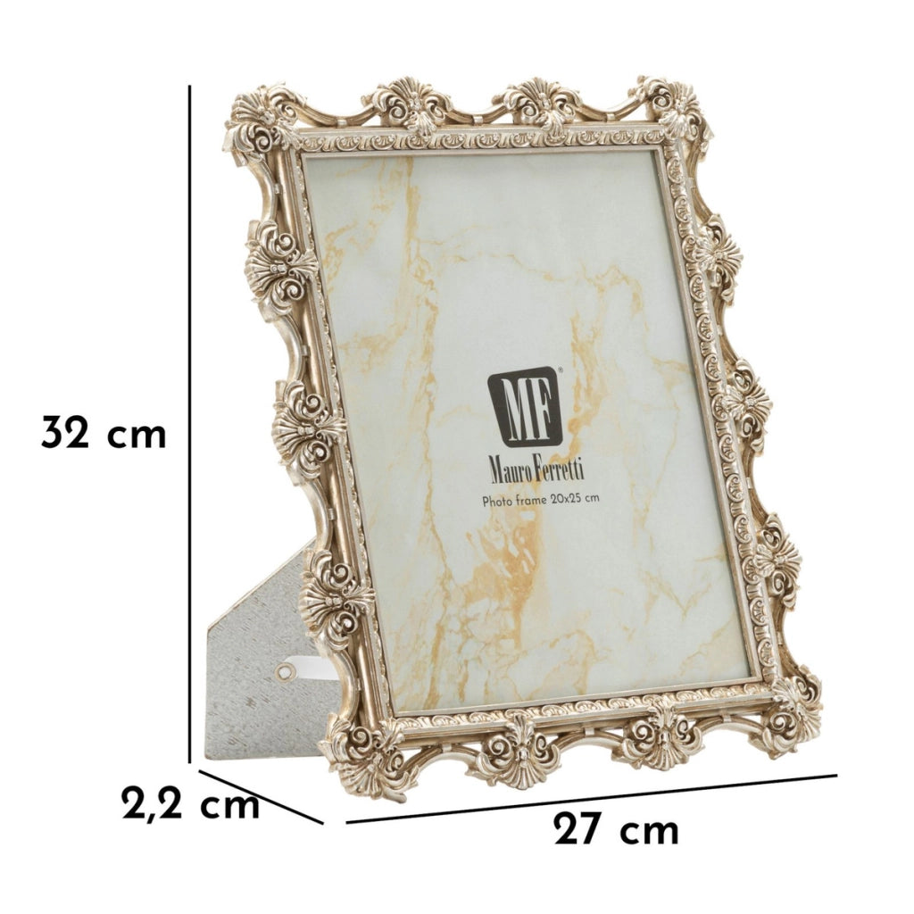 Cornice portafoto Florence argento barocca con rose e volute 20x25 cm