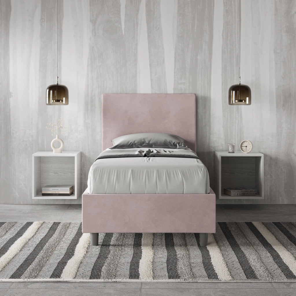BS COM Letto singolo contenitore imbottito 80x210 microfibra glicine