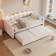 OKWISH Letto a Scomparsa 90×200 cm, Letto Singolo con Letto Estraibile, LED Regolabile e Telecomando, senza Materasso, Velluto, Rosa