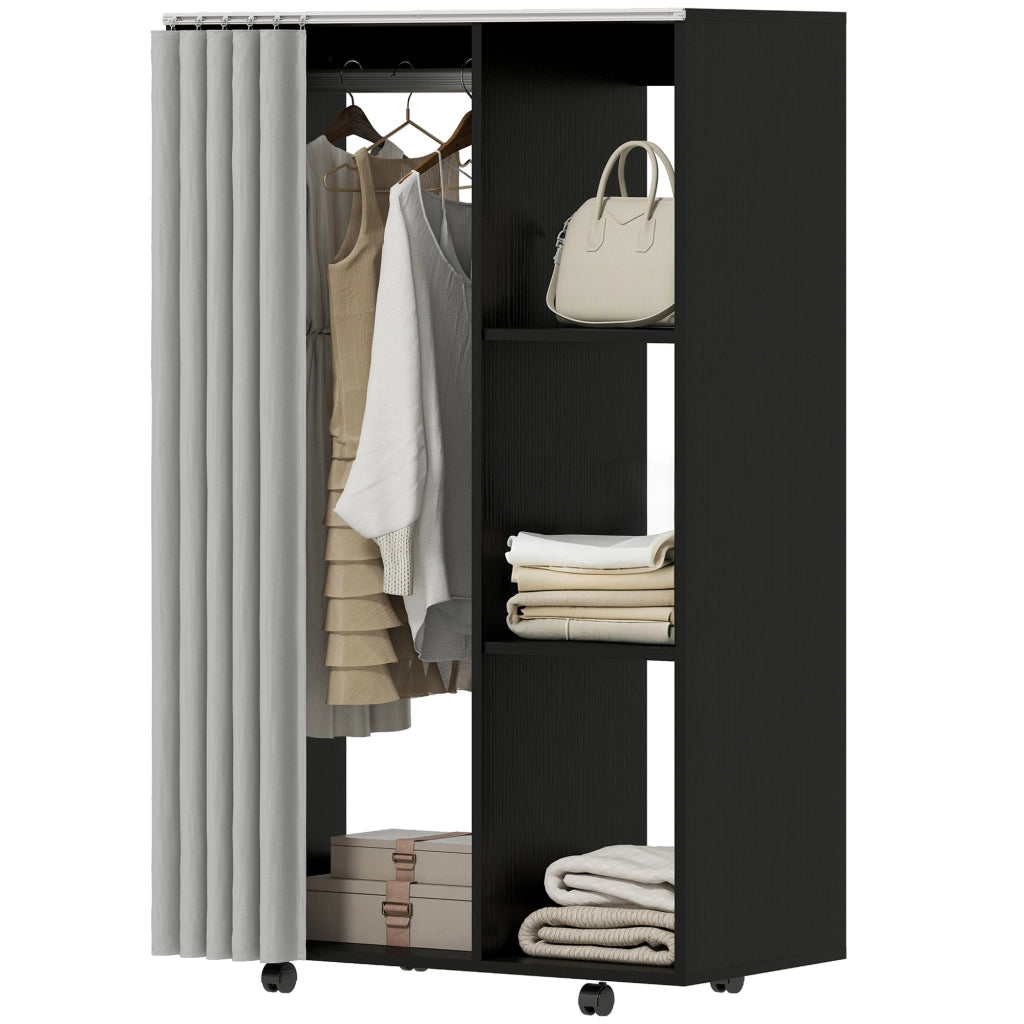 Guardaroba mobile con ante scorrevoli e ripiani ¨C Xylo ¨C Nero 80x40x128 cm