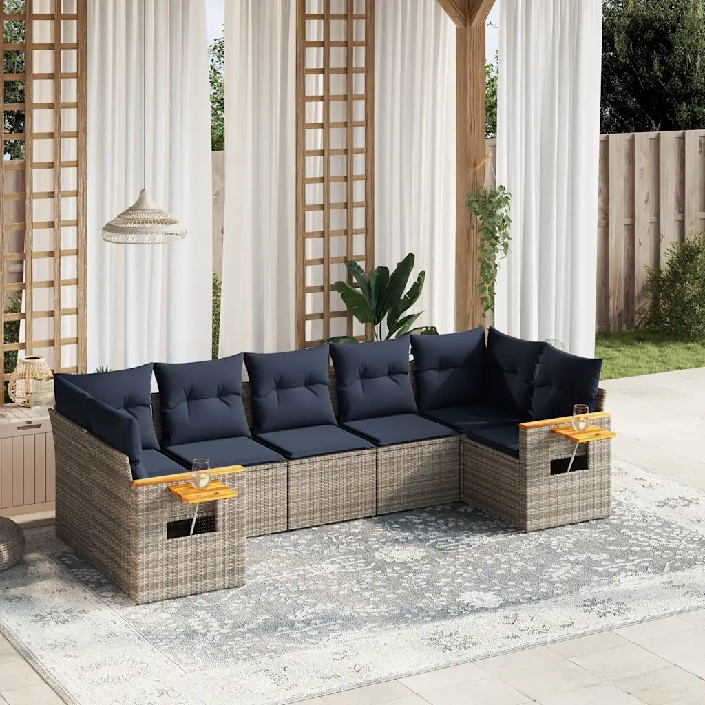 Set Divani da Giardino 7 pz con Cuscini Grigio in Polyrattan 3227111