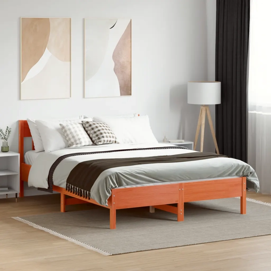 Letto senza Materasso Marrone Cera 140x190 cm in Legno di Pino 842665