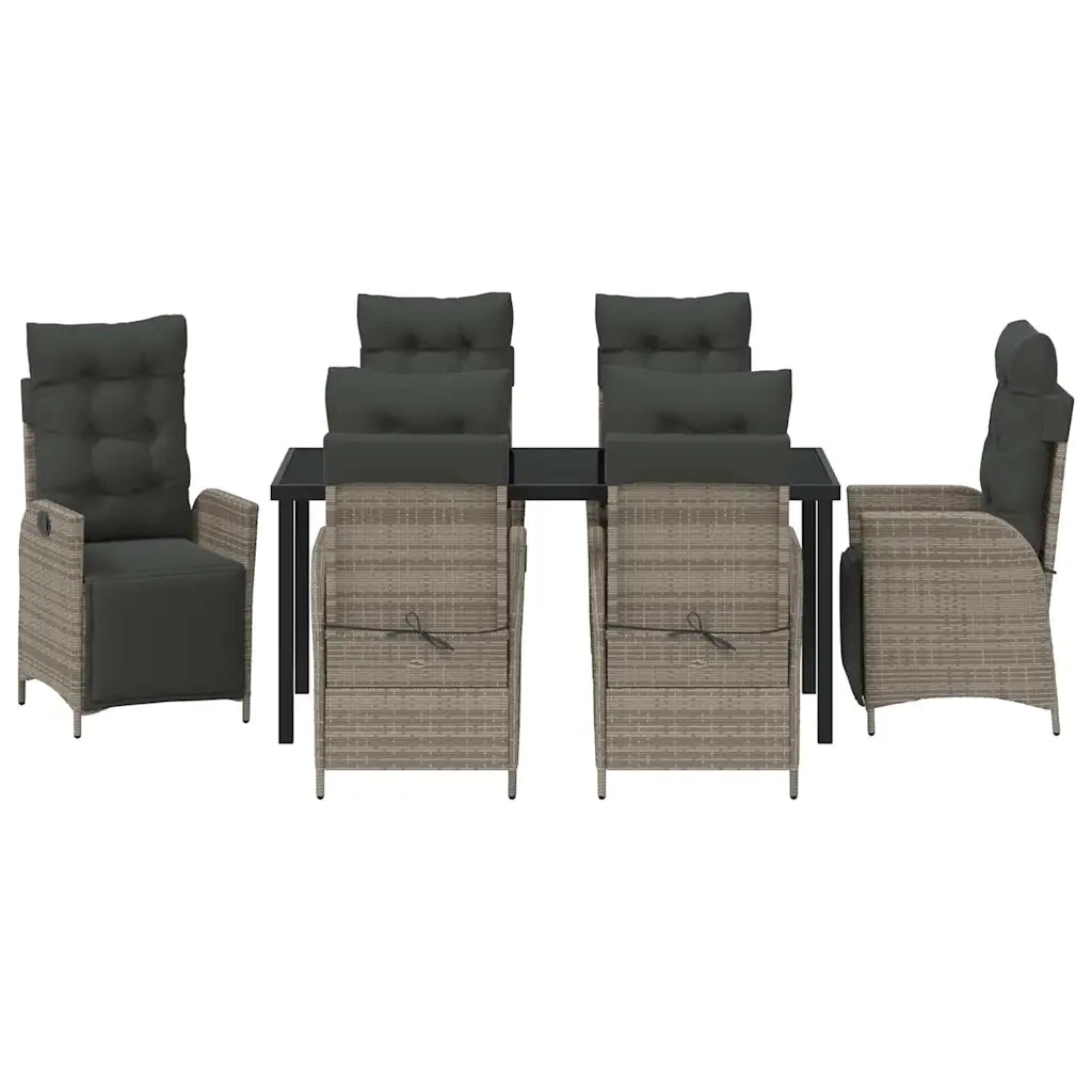 Set da Pranzo per Giardino con cuscino 7 pcs Grigio polyrattan