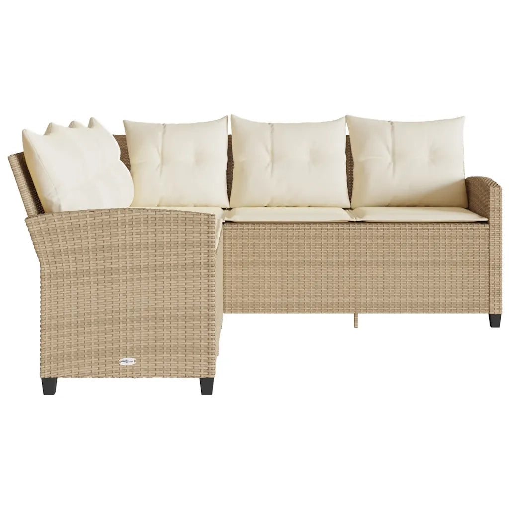 Divano a Forma di L con Cuscini in Polyrattan Beige