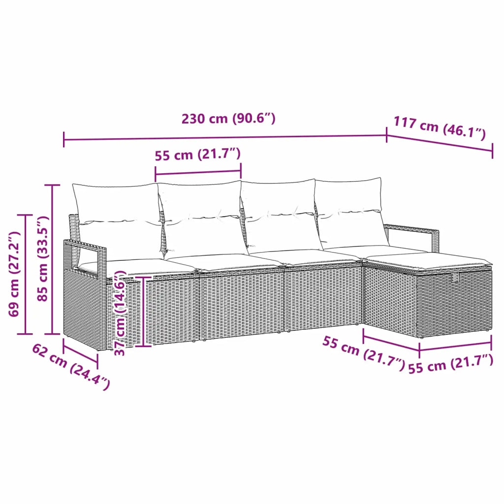 Set di divani con cuscino Marrone e Rosso polyrattan 3359163