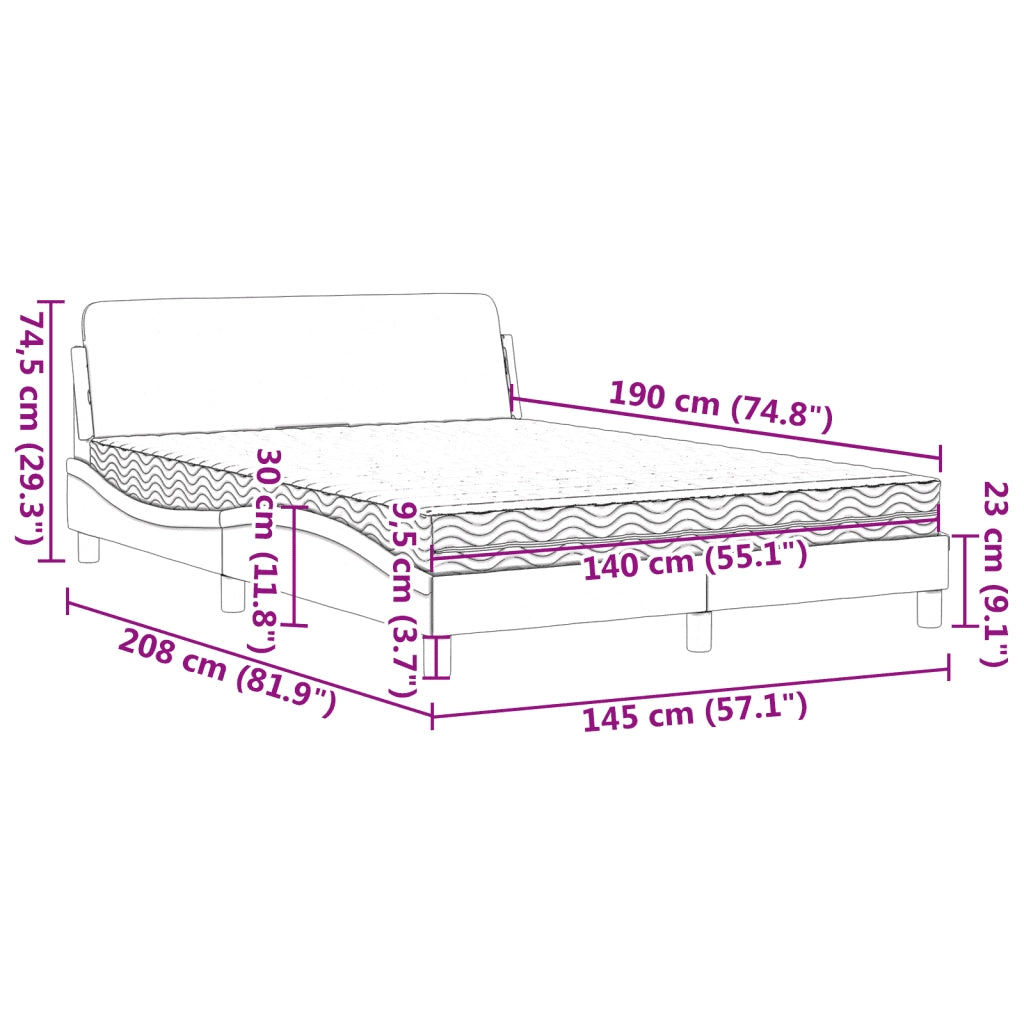 Letto con Materasso-Struttura Letto con Materasso Dover Blu 140x190 cm in Tessuto