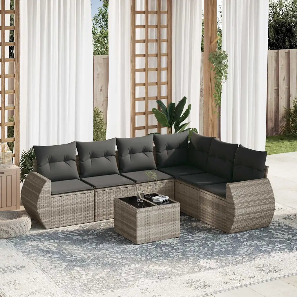 Set Divani da Giardino 7pz con Cuscini Grigio Chiaro Polyrattan