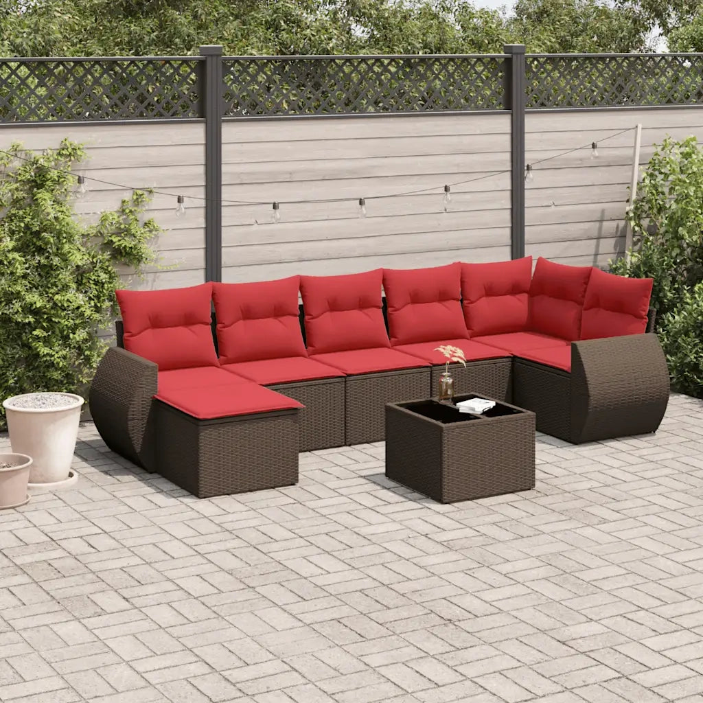 Set Divani da Giardino 8 pz con Cuscini Marrone in Polyrattan 3221693