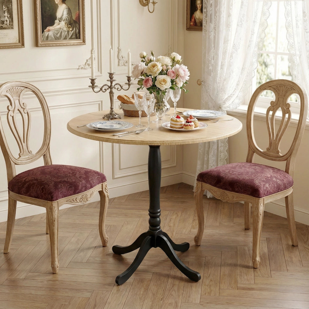Tavolo da pranzo rotondo 4 persone ? 80 cm ¨C Xylo ¨C legno naturale e nero, gambe in acciaio
