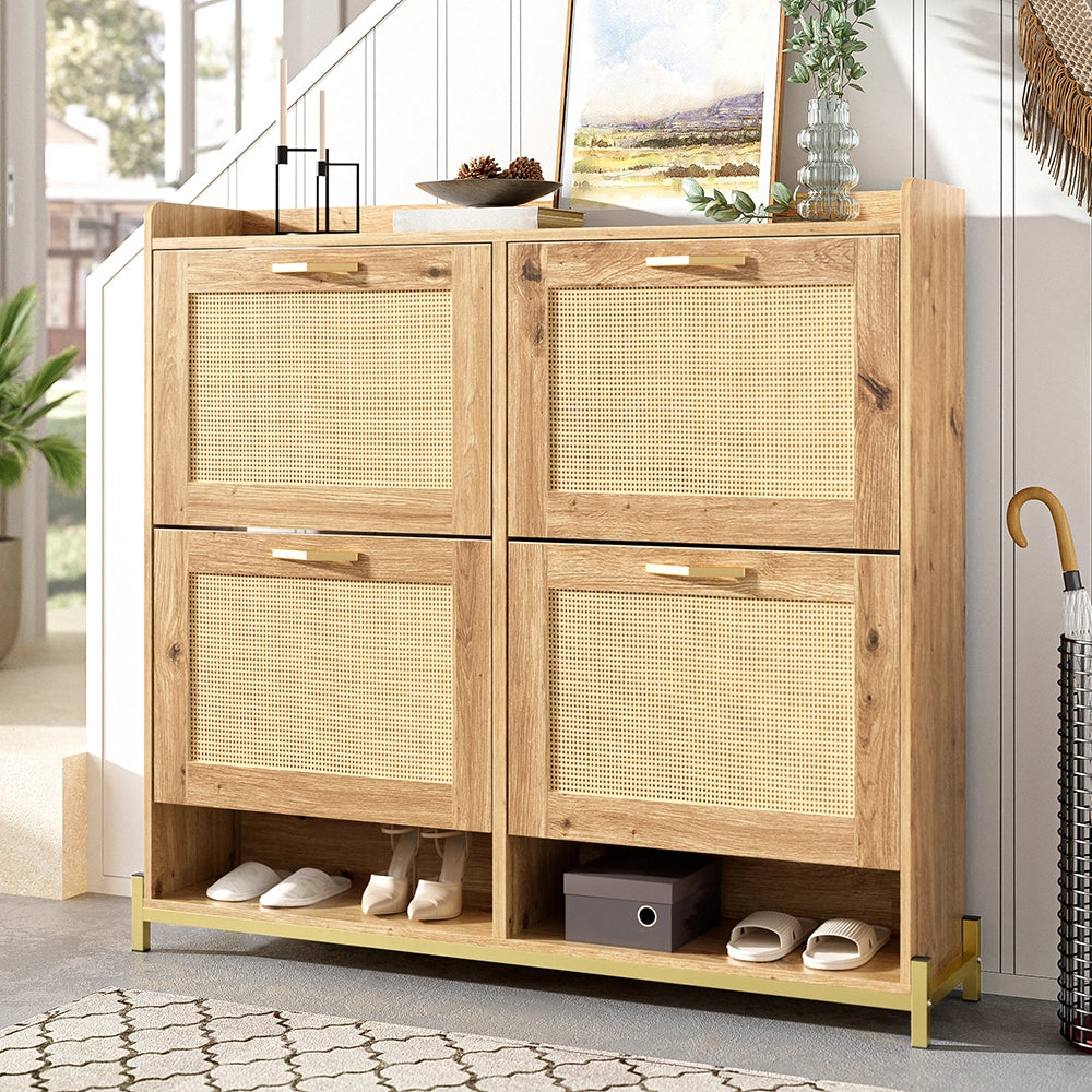 Armadio per scarpe in legno elegante - Xylo - 4 porte in rattan e ripiano superiore