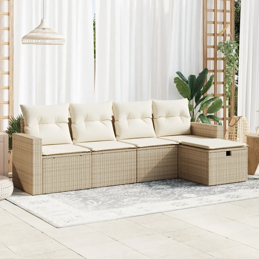 Set Divano da Giardino 5 pz con Cuscini Beige in Polyrattan 3325364