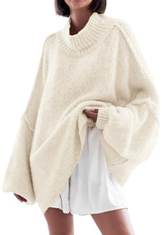 Maglione da donna oversized con maniche a vento - Collo alto - Camicia a righe - Stile informale - Materiale soffice e caldo - Maglione a cappuccio