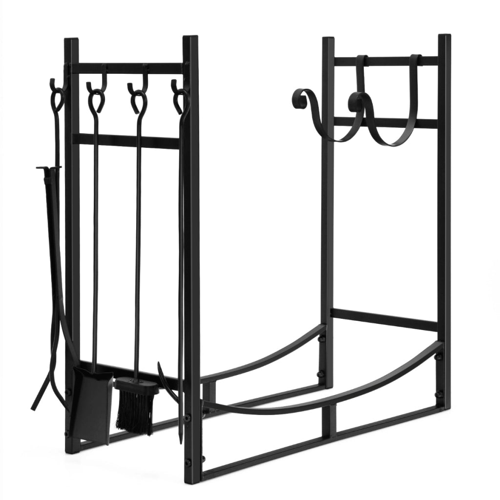 Porta legna da ardere e set di attrezzi per uso intensivo, Organizzatore per la conservazione di legno 76x33x76cm-Accessori caminetti e stufe a legna