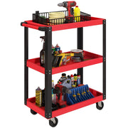 Carrello per Attrezzi con 3 Ripiani e Ruote ¨C zephmum ¨C Rosso e Nero