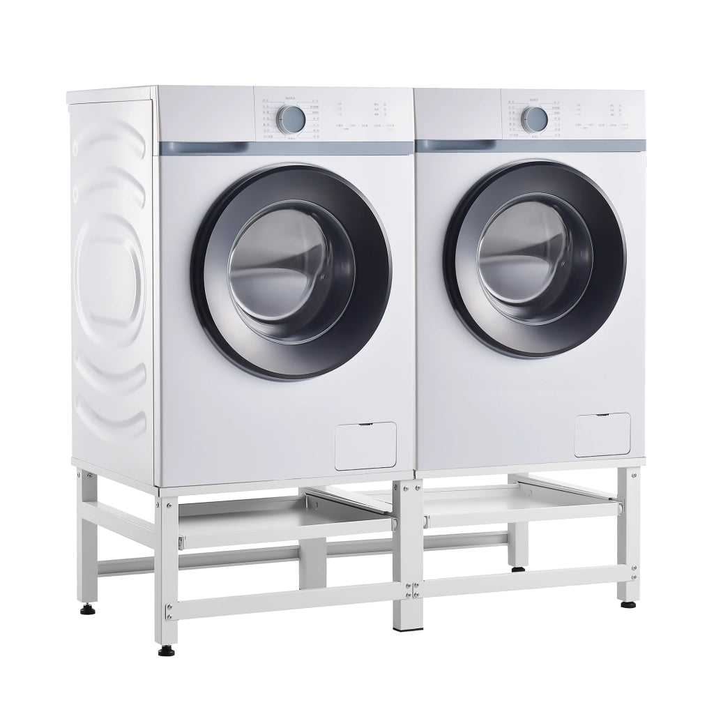 Supporto Doppio Bothel per Lavatrice in Acciaio con Ripiani Estraibili 124 x 54 x 37 cm - Bianco [en.casa]