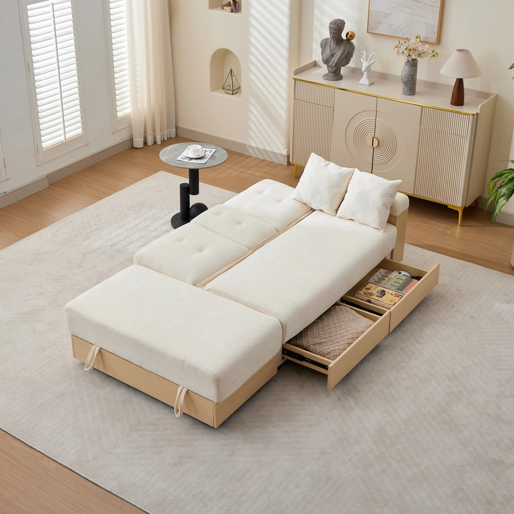 DIVANO Letto con contenitore 217x110x90 cm in chenille beige