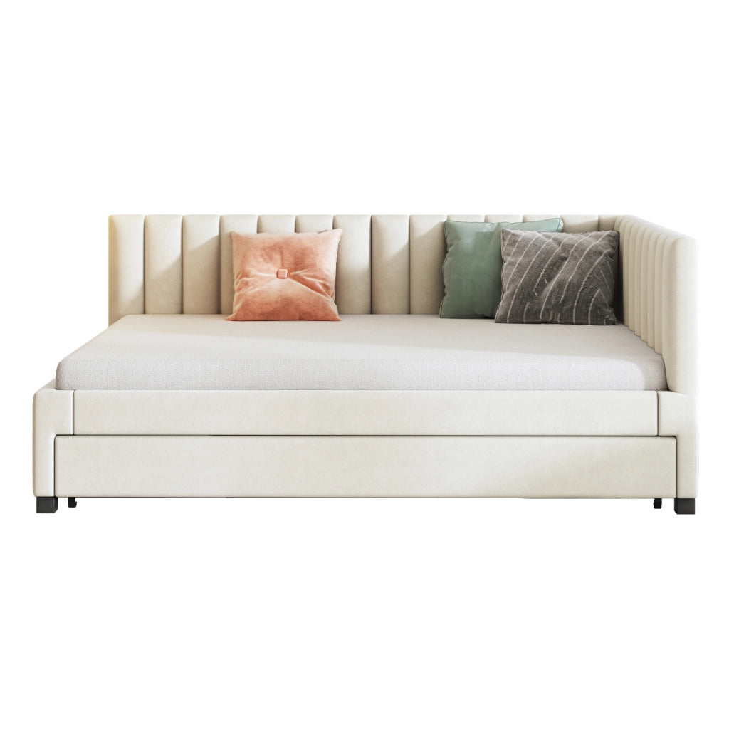 DESMIU Divano letto estraibile 140 × 200 cm 2 posti con letto supplementare, senza materasso, in velluto, beige