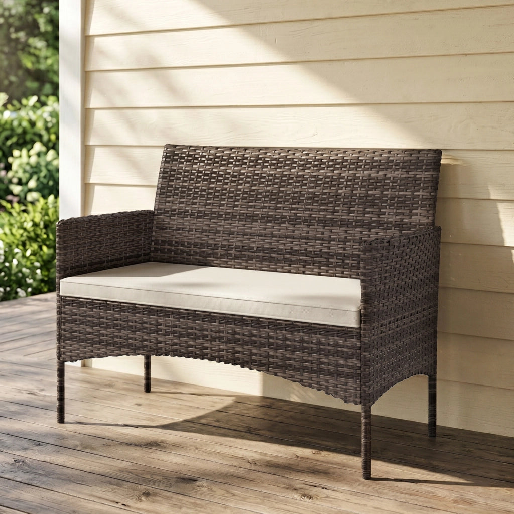 Divano 2 posti in rattan per giardino ¨C Minimal ¨C Tessuto khaki, struttura in acciaio