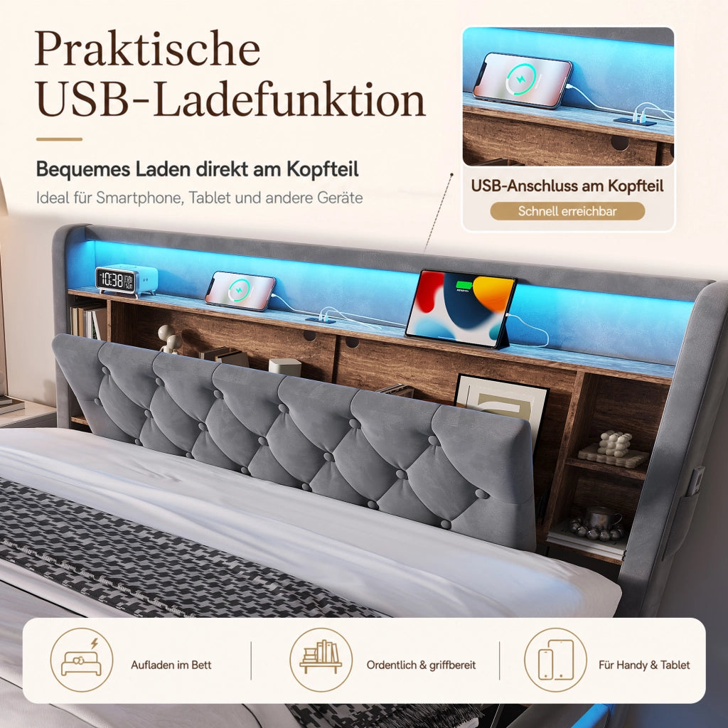 letto imbottito velluto grigio scuro 180 x 200 cm