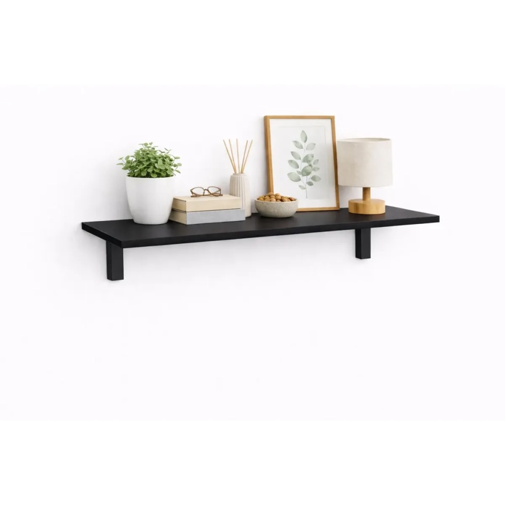 Mensola da Muro da appoggio in Legno nobilitato spessore 1,8 cm in colore Nero 90x30 cm