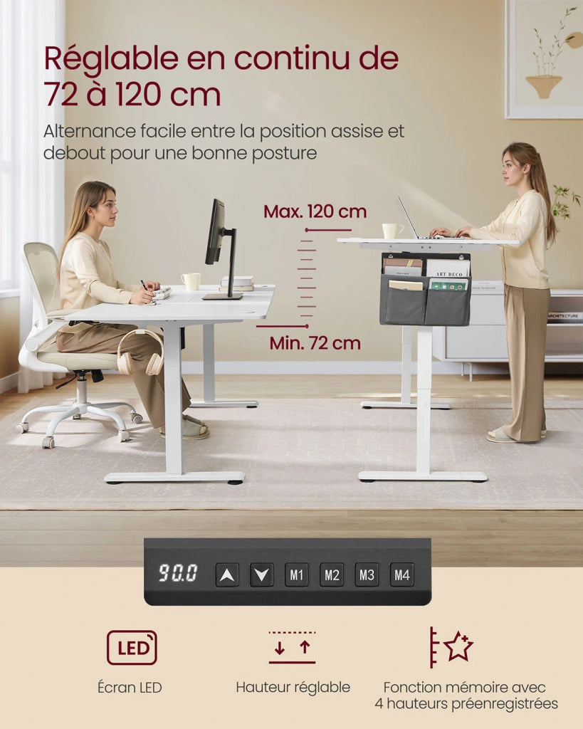 Scrivania elettrica regolabile in altezza 60 x 120 cm 4 posizioni di memoria tasca portaoggetti bianca 12_0004586