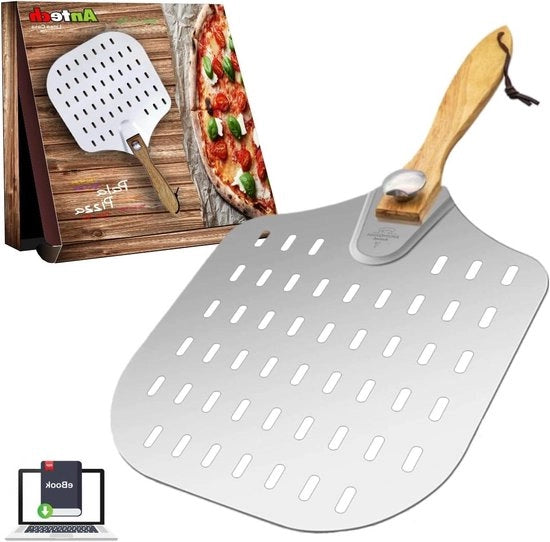 Spiedino di pizza in alluminio spesso con foro e manico in legno rimovibile - Progettato per i migliori tegami per pizza e pala per focaccia