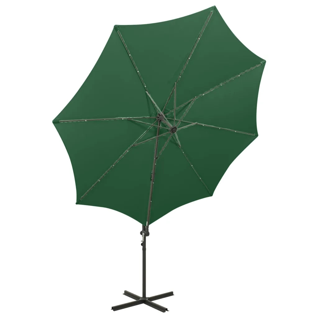 Ombrellone a Sbalzo con Palo e Luci a LED Verde 300 cm 312337