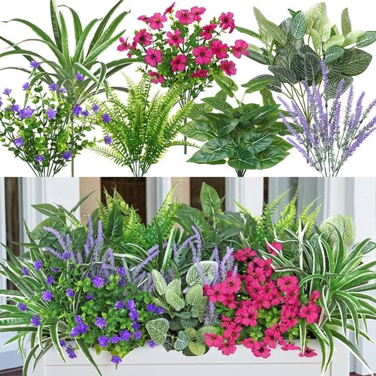 Piantine artificiali per esterno, 20 pezzi, resistenti alle intemperie, fiori artificiali per balcone, UV-resistenti, vaso di fiori, piantine di lavanda per esterno, decorazione per giardino.