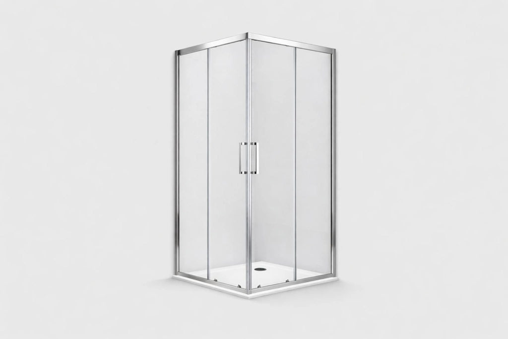Box doccia angolare 80x80 cm con ante scorrevoli in cristallo temperato 6mm H 190cm LILIA - Cromato Lucido