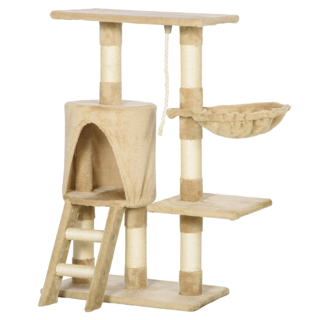 Tiragraffi per gatti con casetta e scala ¨C Xylo ¨C 55x30x95 cm marrone felpa