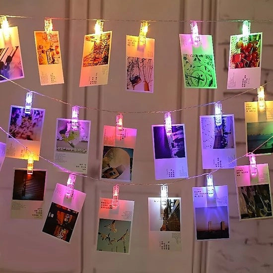Clip luce per foto con 10 LED, luce a clip colorata per decorazioni, per appendere foto e immagini, alimentata da batterie, ideale per feste di compleanno e decorazioni di Halloween (senza batterie), porta USB