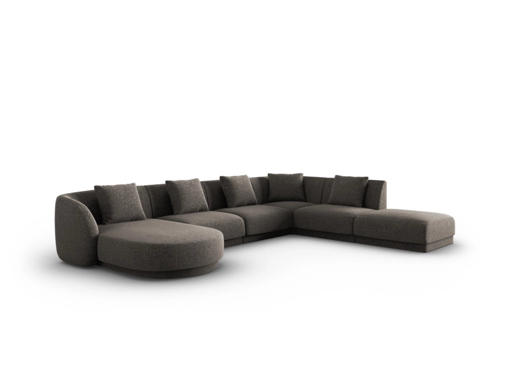 Cosmopolitan Design - Divano panoramico destro "Tulum" 6 posti in ciniglia grigio 