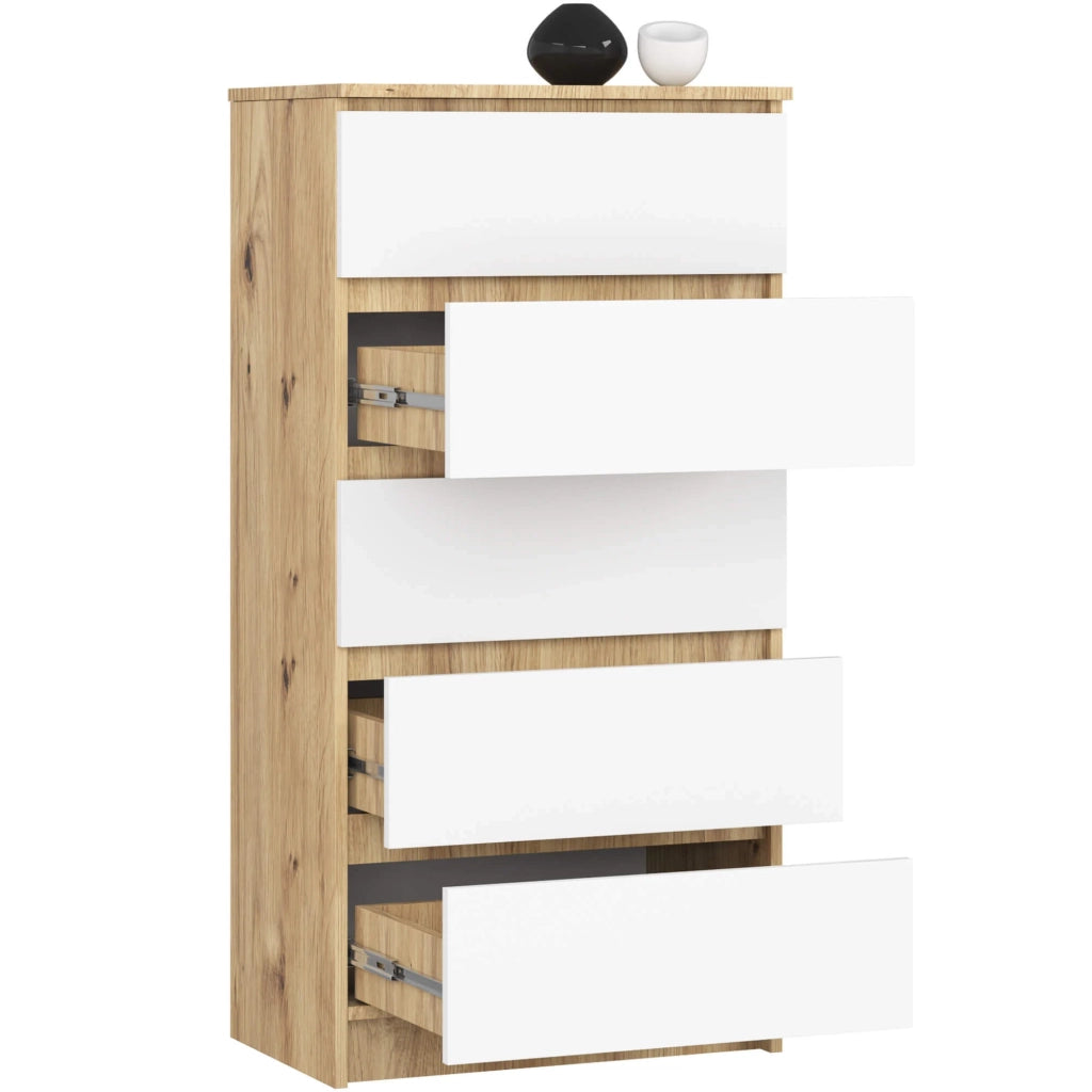 Cassettiera AKORD K60 Cassettiera Quercia Artisan 60 cm 5 cassetti inserto frontale Bianco 60x40x121 cm