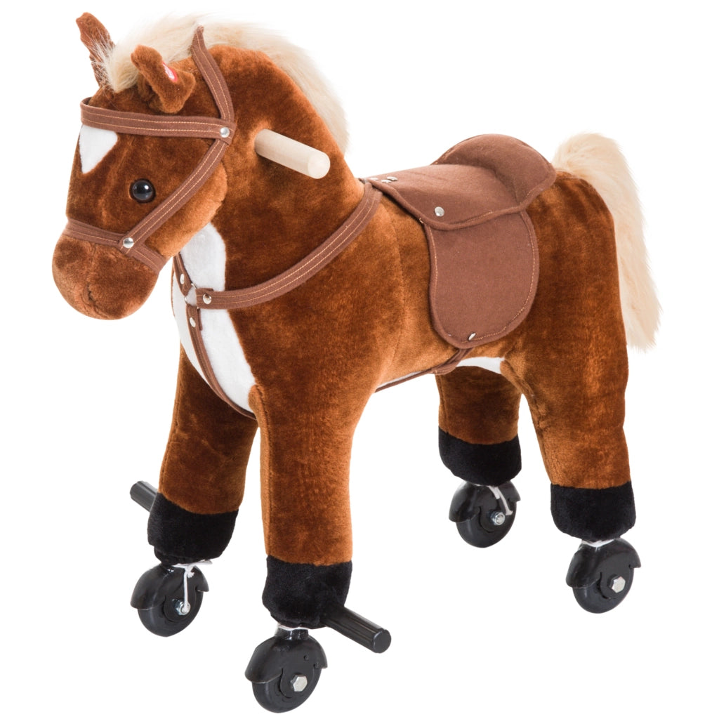 Cavallo a Dondolo con Ruote e Suoni ¨C Minimal ¨C Marrone 55x23x60 cm