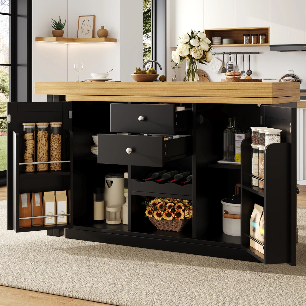 TAVOLO Cucina allungabile 120-197x40x74 cm girevole 360° MDF nero