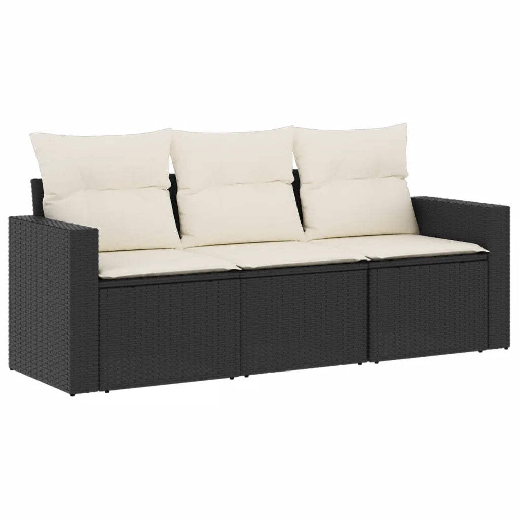 Set Divani da Giardino 3 pz con Cuscini in Polyrattan Nero 3250993