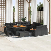 Set Divano da Giardino con cuscino 17 pcs Nero polyrattan