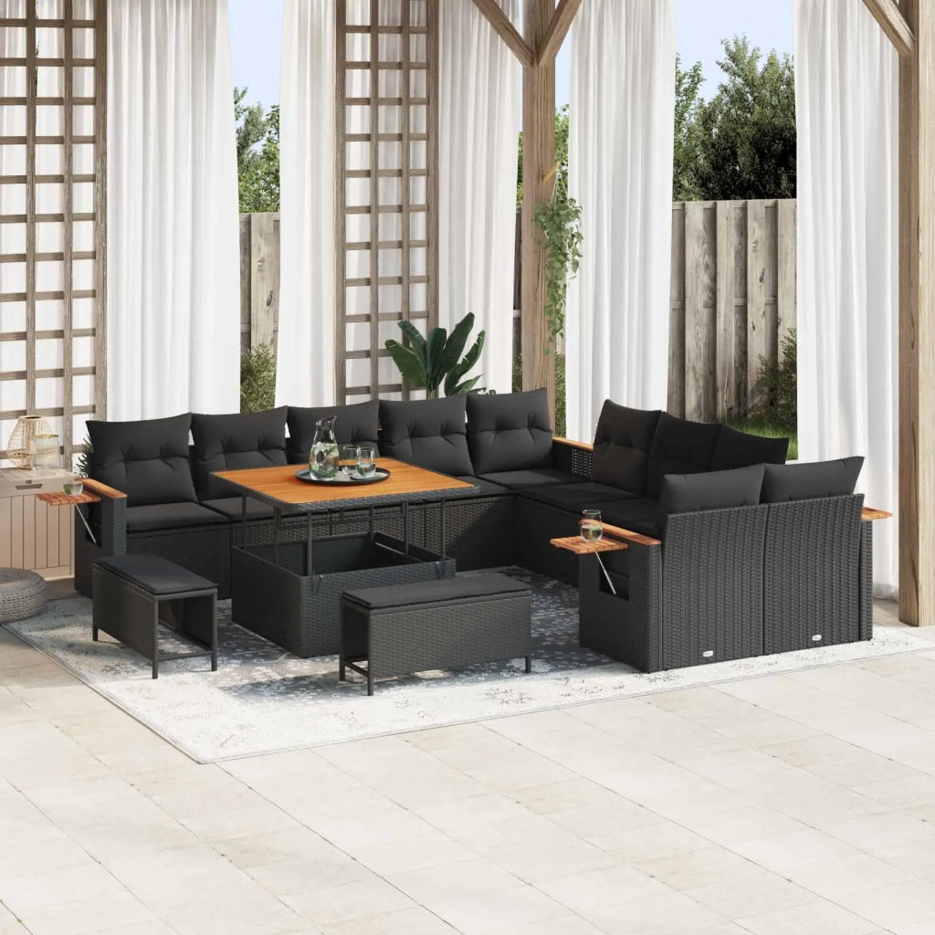 Set Divano da Giardino con cuscino 17 pcs Nero polyrattan