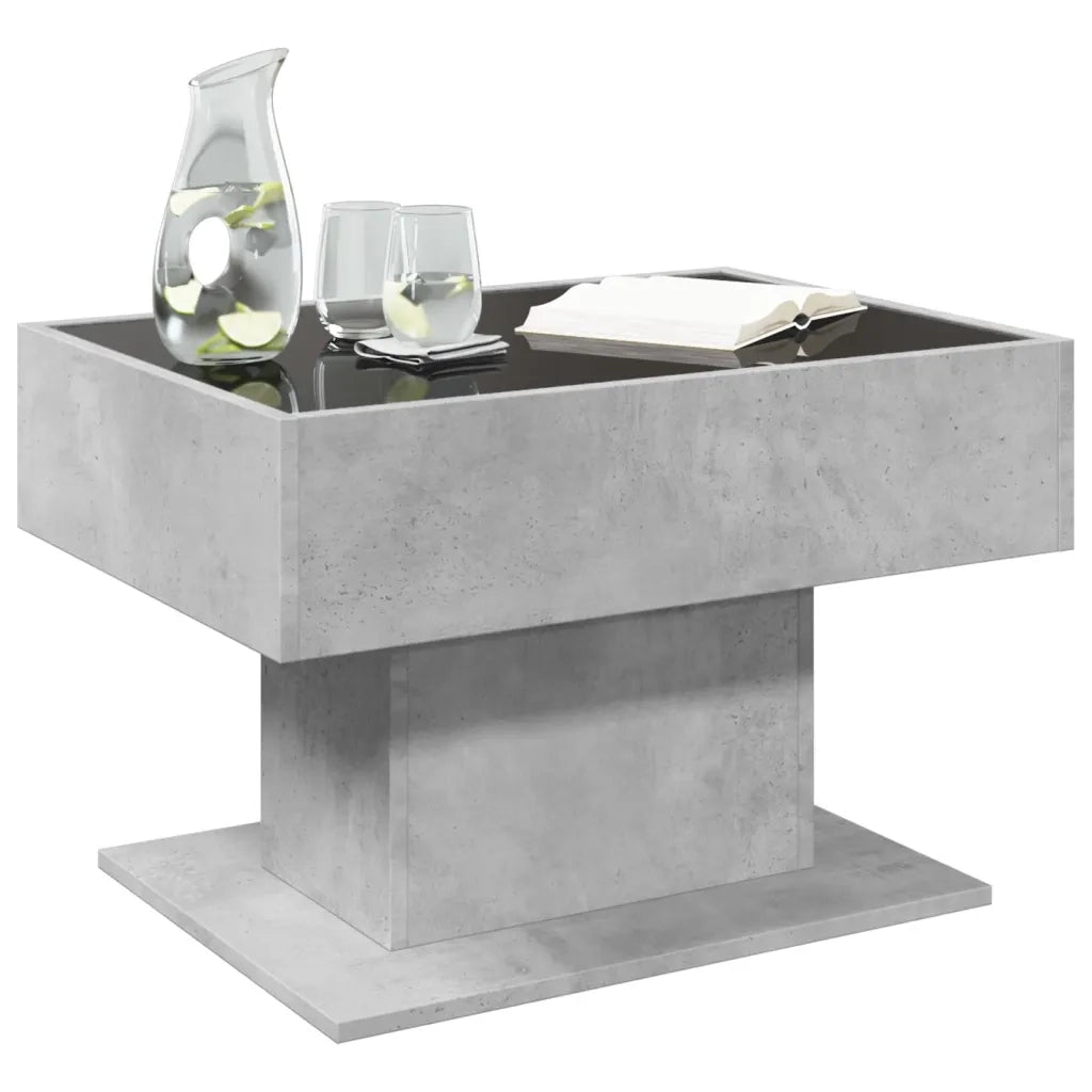 Tavolino Salotto con LED-Tavolino da soggiorno-Tavolo Grigio Cemento 70x50x45 cm Multistrato
